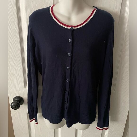Women’s Gap Red White & Blue Lightweight Button Up Cardigan Size Large - Picture 1 of 8